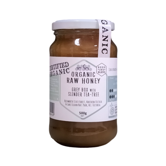 500g organic honey in grey box with slender tea tree – Melbourne